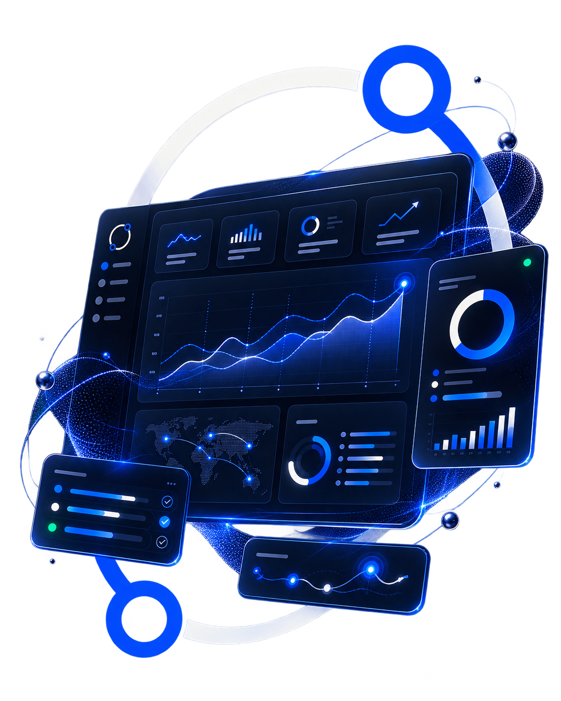 Analytics dashboard illustrating reporting, performance trends and connected customer data